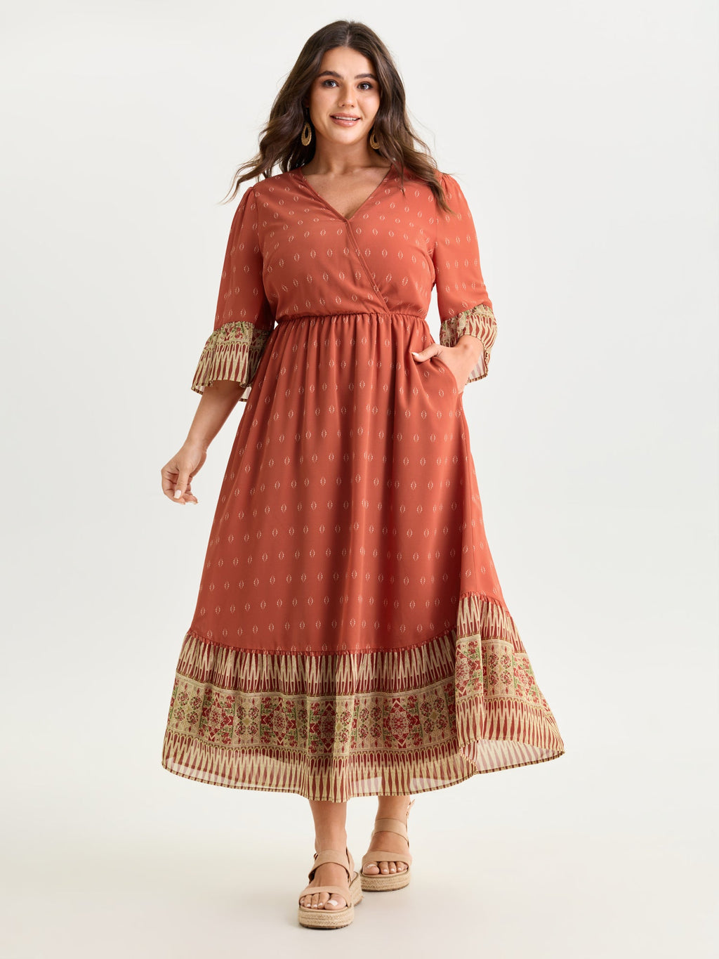 Boho Geometric Print Wrap Maxi Dress